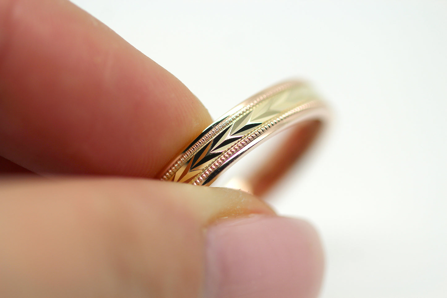 4mm Gold Solid Gold Wedding Band with Wheat design Wedding Band for Women and Men | T-0023