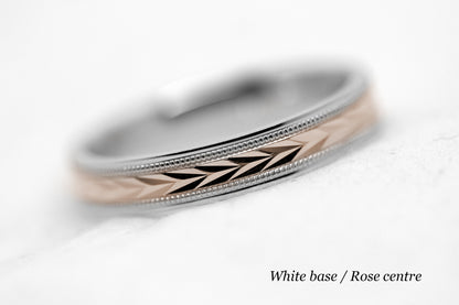 4mm Gold Solid Gold Wedding Band with Wheat design Wedding Band for Women and Men | T-0023