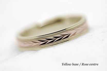 4mm Gold Solid Gold Wedding Band with Wheat design Wedding Band for Women and Men | T-0023