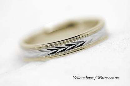 4mm Gold Solid Gold Wedding Band with Wheat design Wedding Band for Women and Men | T-0023