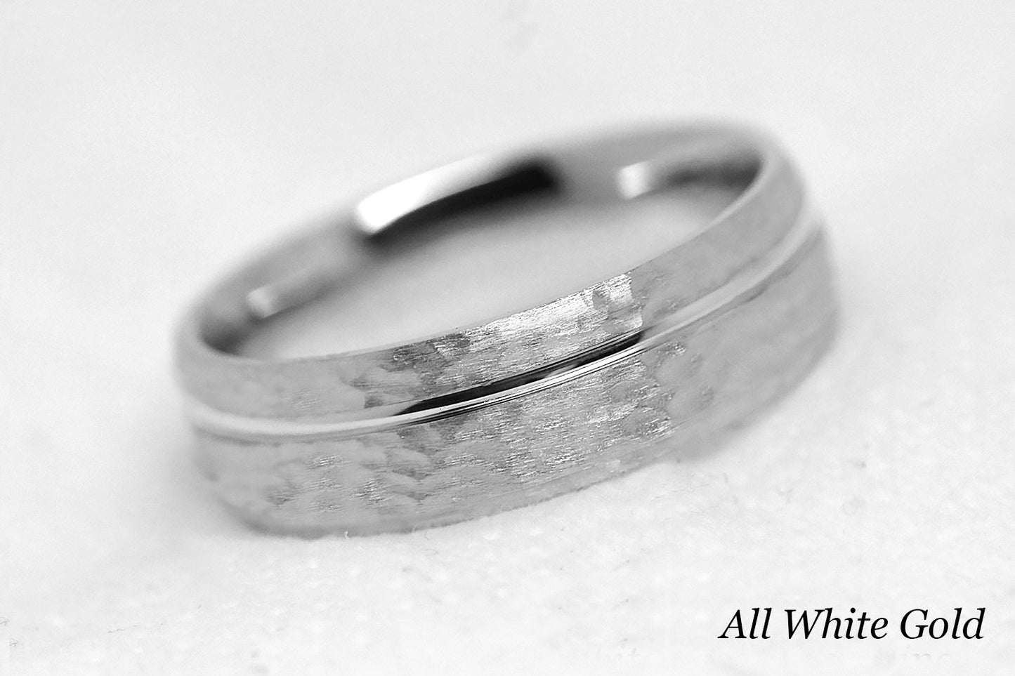 6mm Gold Hammered Wedding Band with polished line for Men and Women | AT-0025