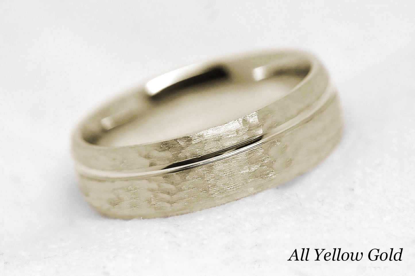6mm Gold Hammered Wedding Band with polished line for Men and Women | AT-0025
