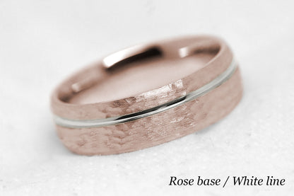 6mm Gold Hammered Wedding Band with polished line for Men and Women | AT-0025
