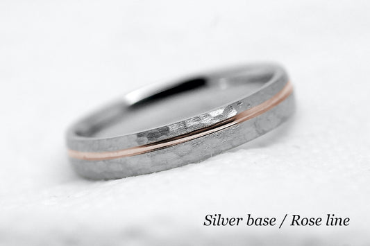 4mm Silver & Gold Hammered Wedding Ring for Men and Women | AT-0025