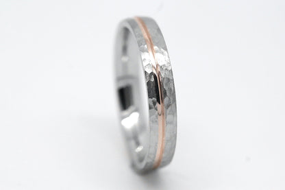 4mm Silver & Gold Hammered Wedding Ring for Men and Women | AT-0025