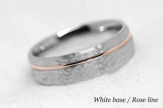 6mm Gold Hammered Wedding Band with polished line for Men and Women | AT-0025