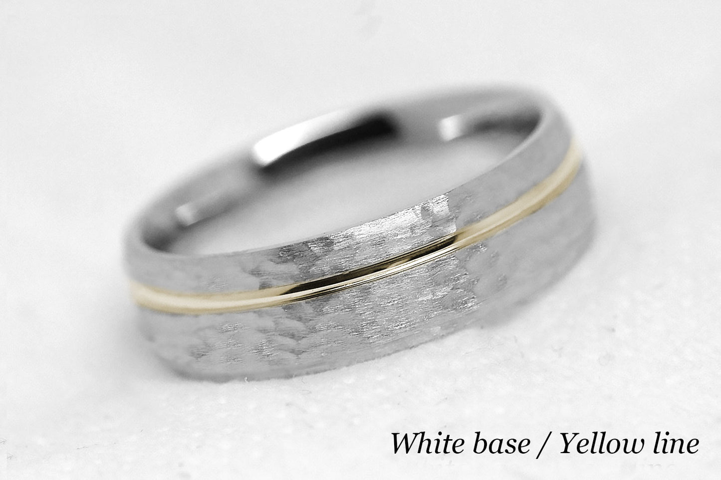 6mm Gold Hammered Wedding Band with polished line for Men and Women | AT-0025