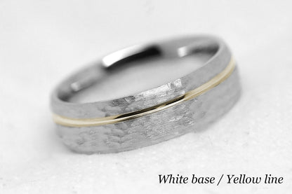 6mm Gold Hammered Wedding Band with polished line for Men and Women | AT-0025