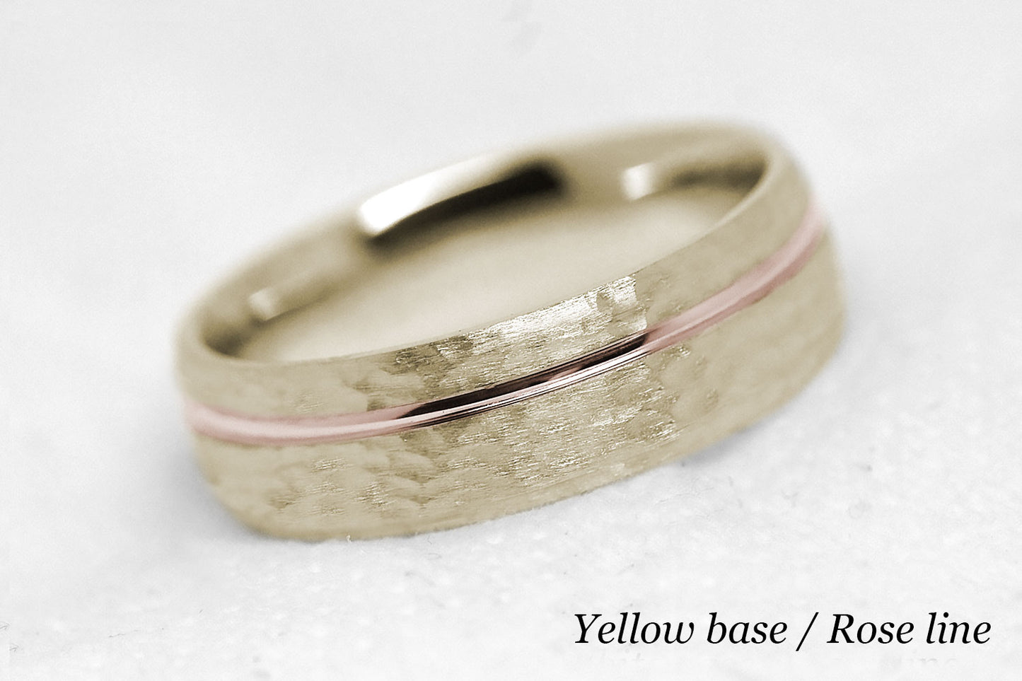 6mm Gold Hammered Wedding Band with polished line for Men and Women | AT-0025