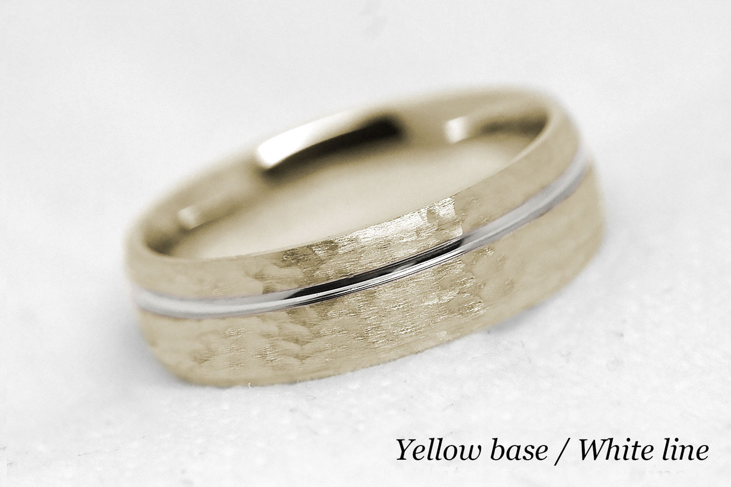 6mm Gold Hammered Wedding Band with polished line for Men and Women | AT-0025