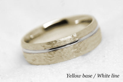 6mm Gold Hammered Wedding Band with polished line for Men and Women | AT-0025