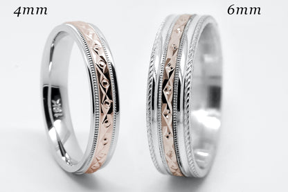 6mm Gold Wedding Band for Men and Women Faceted Double Milgrain | T-0031