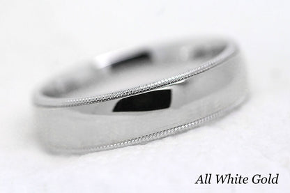 6mm Gold Classic Wedding Band for Men and Women Low Dome Polish Milgrain | AT0026