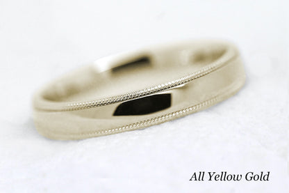 4mm Classic Gold Wedding Band with Milgrain Edge for Men and Women | AT-0026
