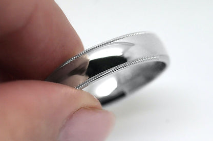 6mm 925 Silver Wedding Band for Men and Women Low Dome Polished Milgrain | AT0026