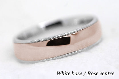 6mm Gold Classic Wedding Band for Men and Women Low Dome Polish Milgrain | AT0026