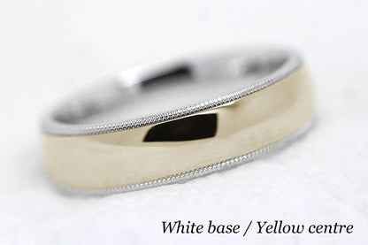 6mm Gold Classic Wedding Band for Men and Women Low Dome Polish Milgrain | AT0026