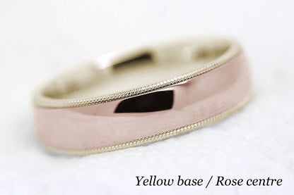 6mm Gold Classic Wedding Band for Men and Women Low Dome Polish Milgrain | AT0026