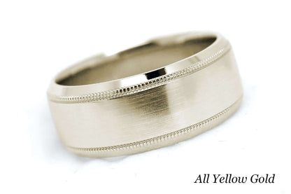 8mm Solid Gold Wedding Band for Men and Women Flat Beveled | T-0030