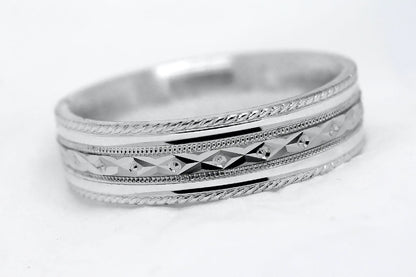 6mm Gold Wedding Band for Men and Women Faceted Double Milgrain | T-0031