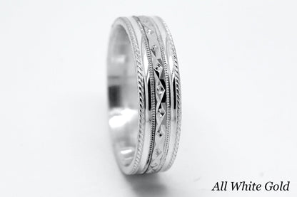 6mm Gold Wedding Band for Men and Women Faceted Double Milgrain | T-0031