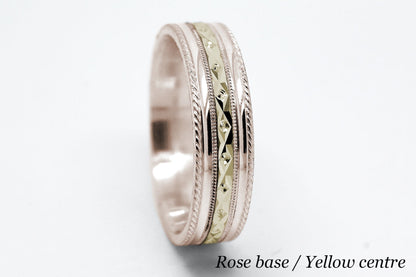 6mm Gold Wedding Band for Men and Women Faceted Double Milgrain | T-0031