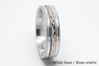 6mm Gold Wedding Band for Men and Women Faceted Double Milgrain | T-0031