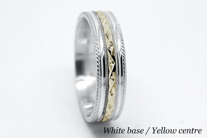 6mm Gold Wedding Band for Men and Women Faceted Double Milgrain | T-0031