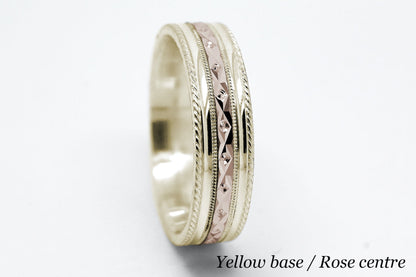 6mm Gold Wedding Band for Men and Women Faceted Double Milgrain | T-0031