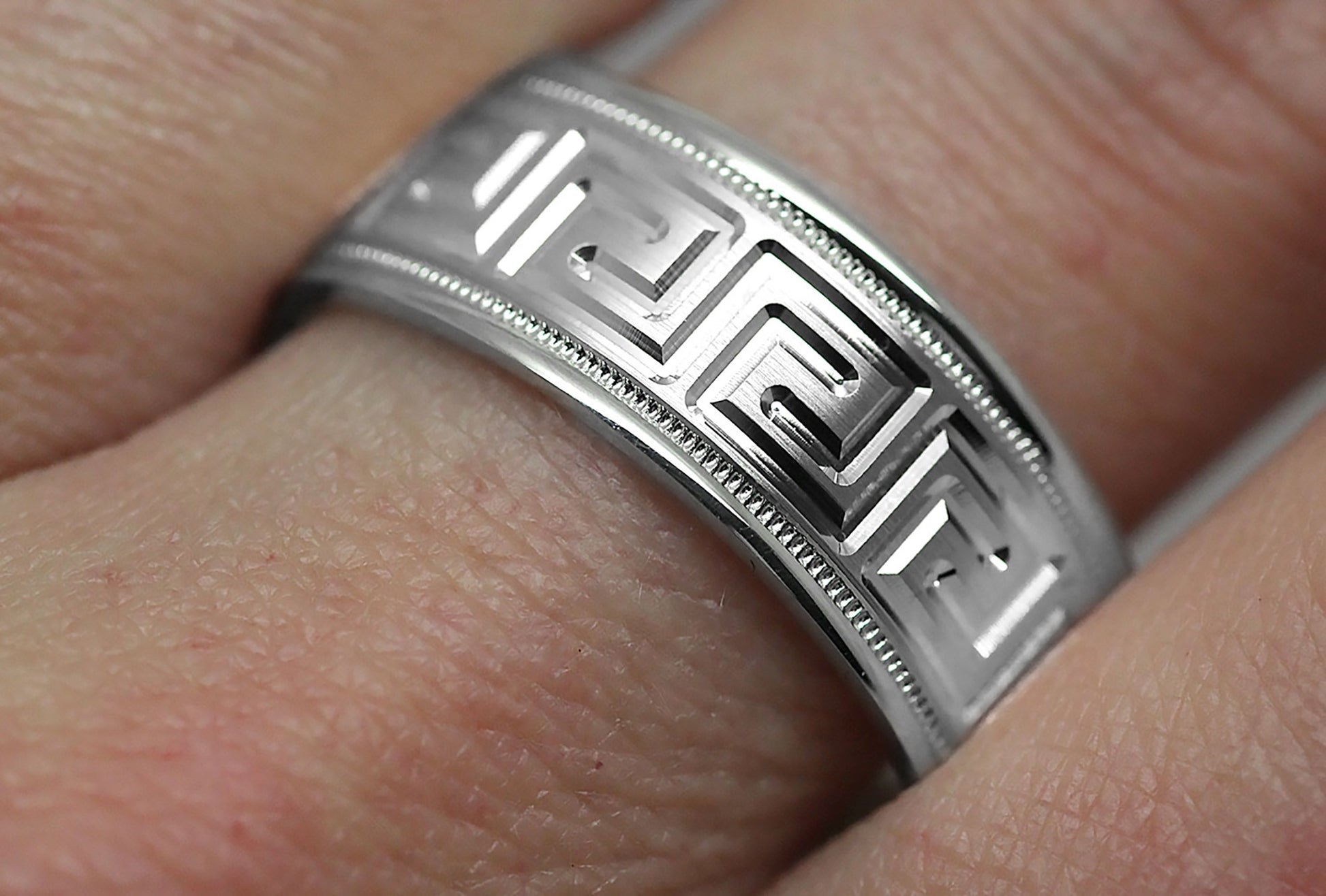 8mm 925 sterling silver wedding band with greek key design patters