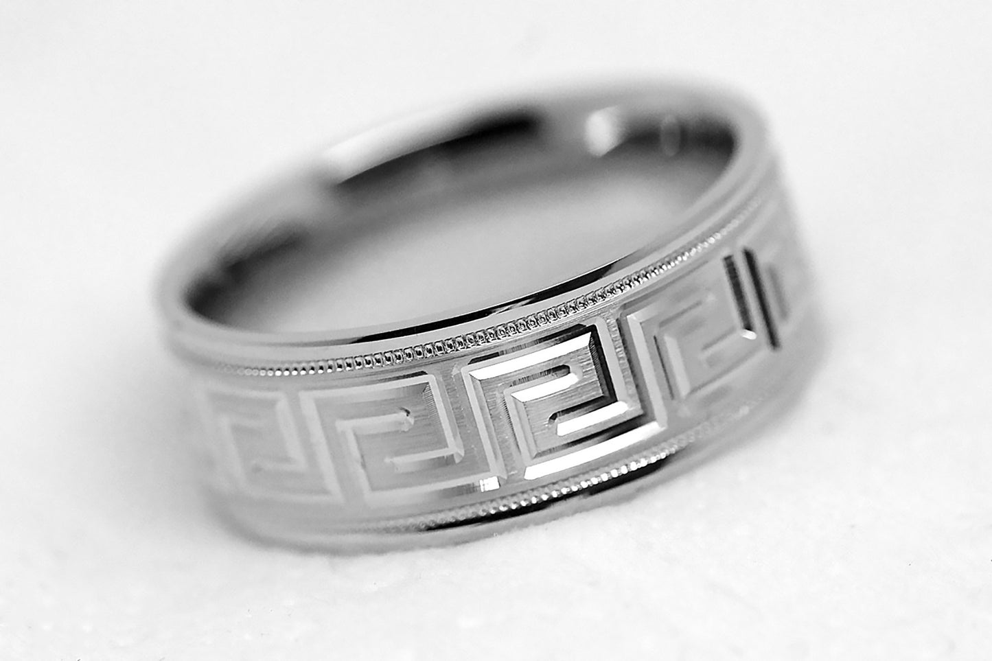 8mm 925 sterling silver wedding band with greek key design patters