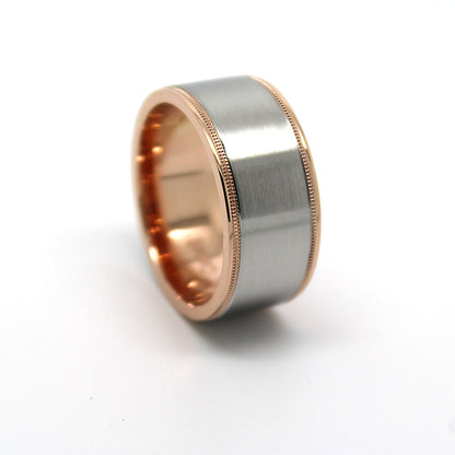 10mm solid gold wedding band for men classic brushed flat engagement ring anniversary gift for him | 10mm Solid Gold Wedding Band for Men. Brushed design with polished sides gives this stunning gold ring an elegant and classic look. Heavy men's ring. This