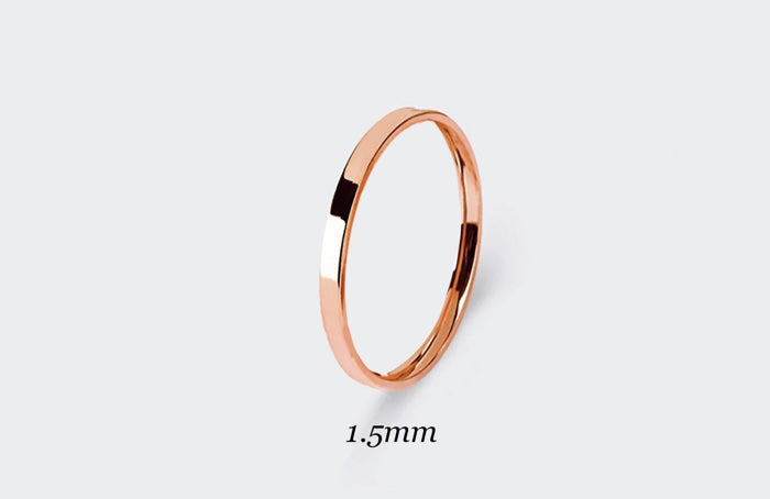 1.5 mm Gold Wedding Ring for Women Flat Polished Simple Ring | Elegant and simple 1.5mm solid gold wedding ring in white, rose, or yellow gold. Ideal as stacked with your other rings or wear alone as modest wedding band.