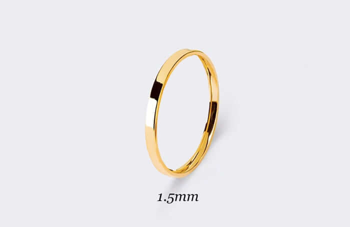1.5 mm Gold Wedding Ring for Women Flat Polished Simple Ring | Elegant and simple 1.5mm solid gold wedding ring in white, rose, or yellow gold. Ideal as stacked with your other rings or wear alone as modest wedding band.