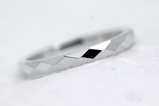 3mm 925 Sterling Silver Wedding Band for Women Faceted Diamond Shape | T-0020