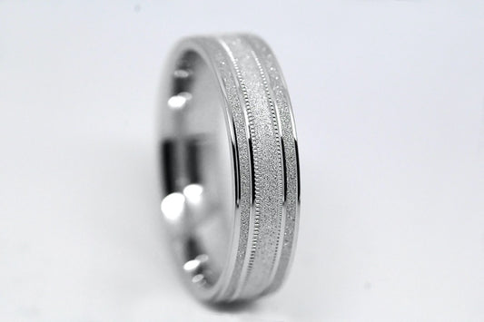 6mm 925 Silver Sparkly Flat Wedding Band for Men and Women Star Dust | 2014