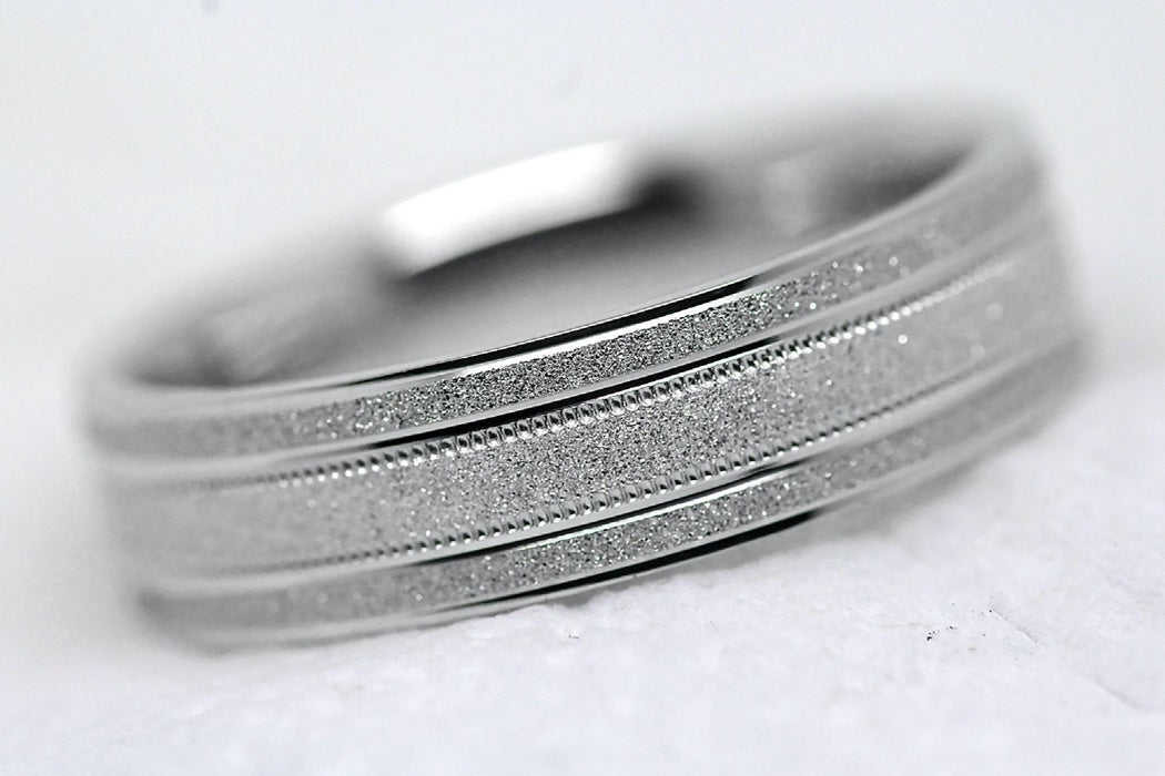 6mm 925 Silver Sparkly Flat Wedding Band for Men and Women Star Dust | 2014