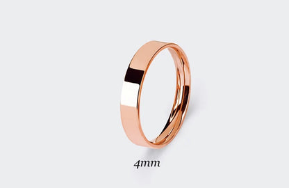 4 mm Solid Gold FLAT Polished Comfort Fit Men's & Women's Wedding Ring, Simple Plain Flat Gold Band | AT-9559