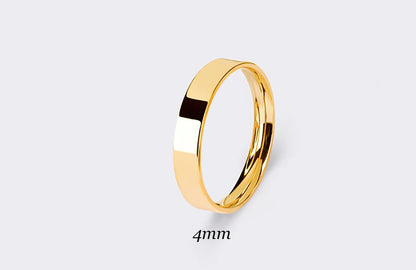 4 mm Solid Gold FLAT Polished Comfort Fit Men's & Women's Wedding Ring, Simple Plain Flat Gold Band | AT-9559