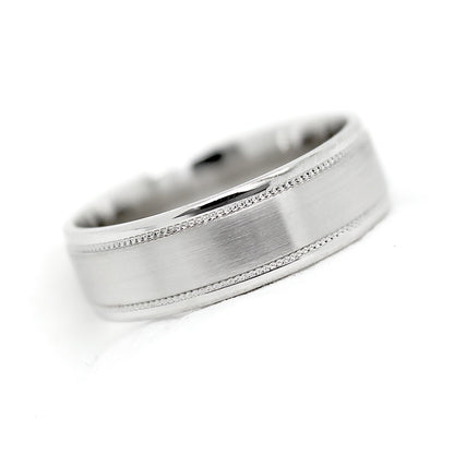 6mm 925 Silver Classic Brushed Flat Wedding Band for Men and Women Milgrain | 6003