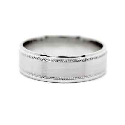 6mm 925 Silver Classic Brushed Flat Wedding Band for Men and Women Milgrain | 6003