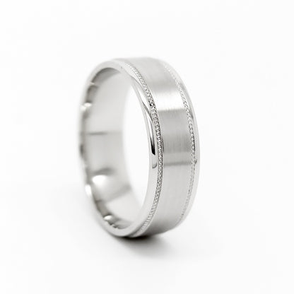 6mm 925 Silver Classic Brushed Flat Wedding Band for Men and Women Milgrain | 6003