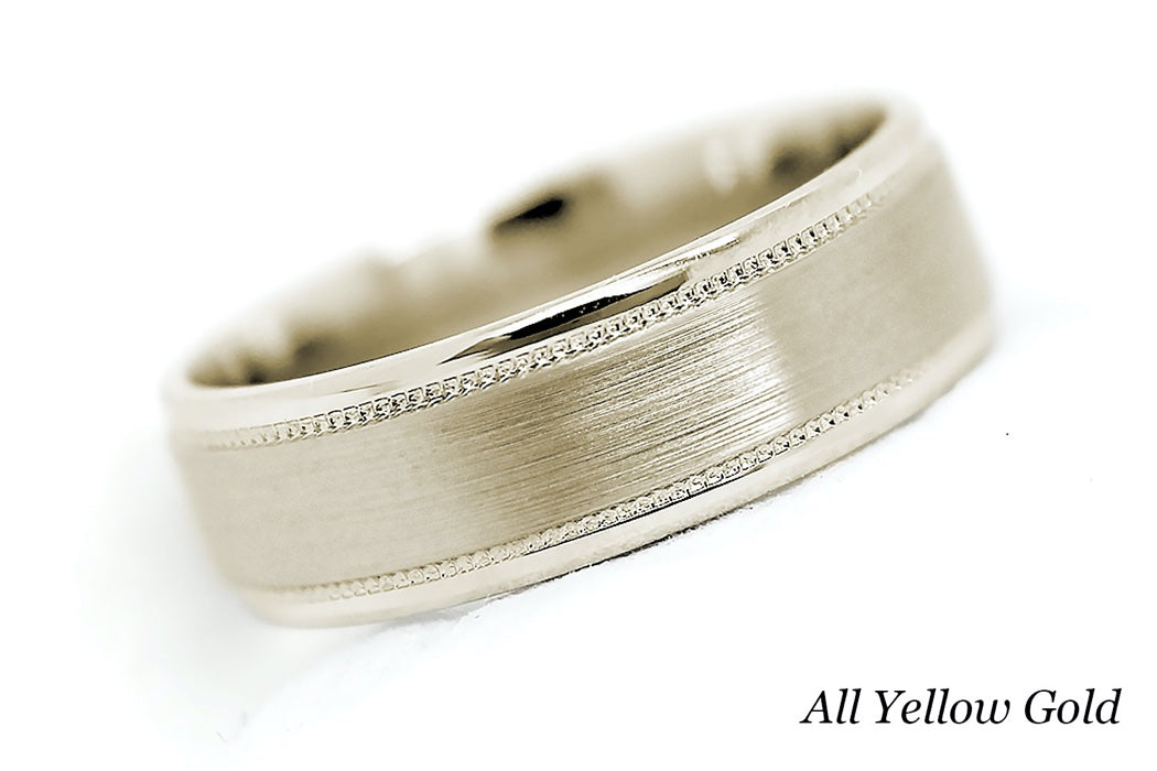 solid gold wedding ring for men and women. Brushed ring with yellow gold 