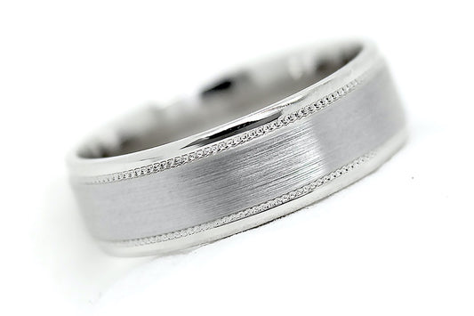 6mm 925 Silver Classic Brushed Flat Wedding Band for Men and Women Milgrain | 6003