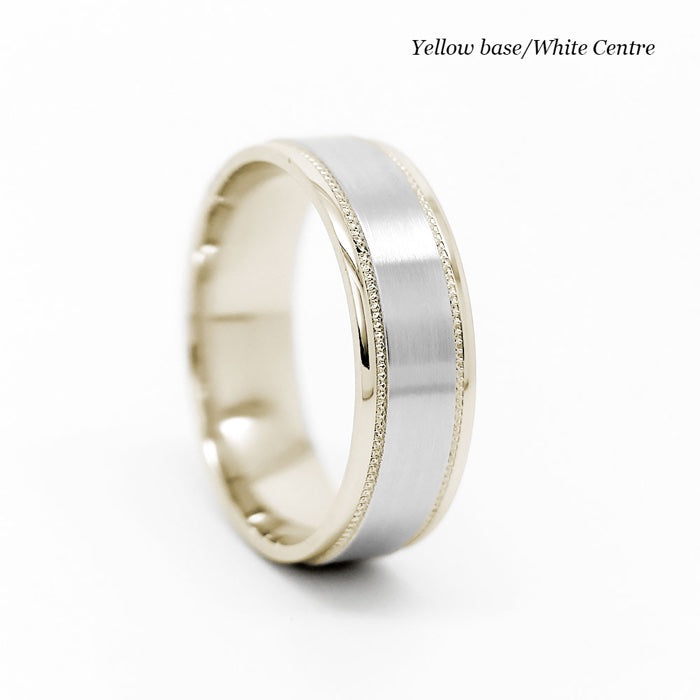 6mm Gold Classic Brushed Flat Wedding Band for Men with Milgrain | AT-6003