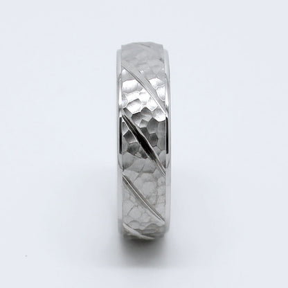 6mm Gold Wedding Band for Men and Women Hammered Diagonal Design | AT-6137
