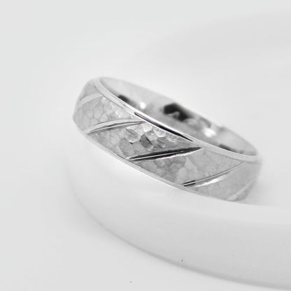 6mm Gold Wedding Band for Men and Women Hammered Diagonal Design | AT-6137