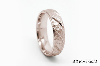 6mm Gold Wedding Band for Men and Women Hammered Diagonal Design | AT-6137