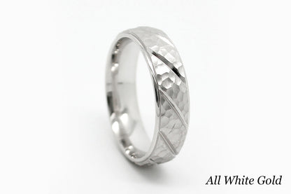 6mm Gold Wedding Band for Men and Women Hammered Diagonal Design | AT-6137