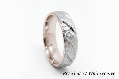 6mm Gold Wedding Band for Men and Women Hammered Diagonal Design | AT-6137